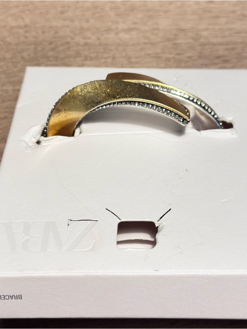 Zara Gold and Silver Tone Hinged Cuff Bracelet with Crystal Trim - Picture 5 of 7